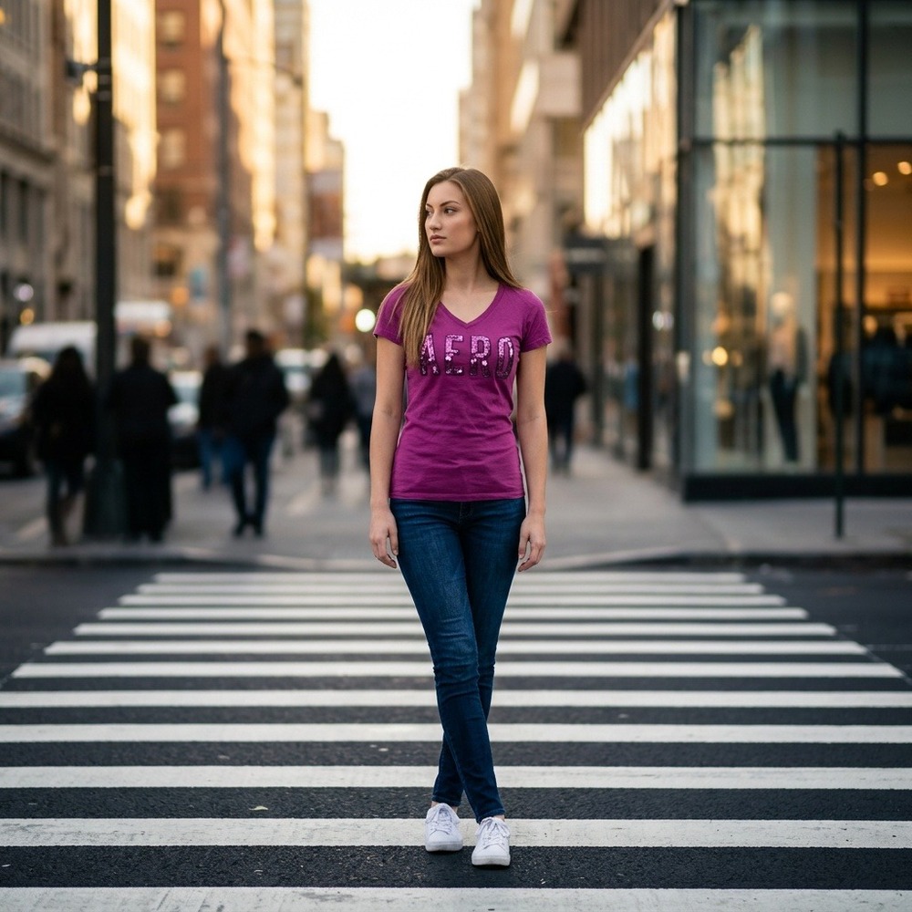 Aeropostale V-Neck Tee Fuchsia Purple Aero Logo Retro Y2K Preppy Women's Size M